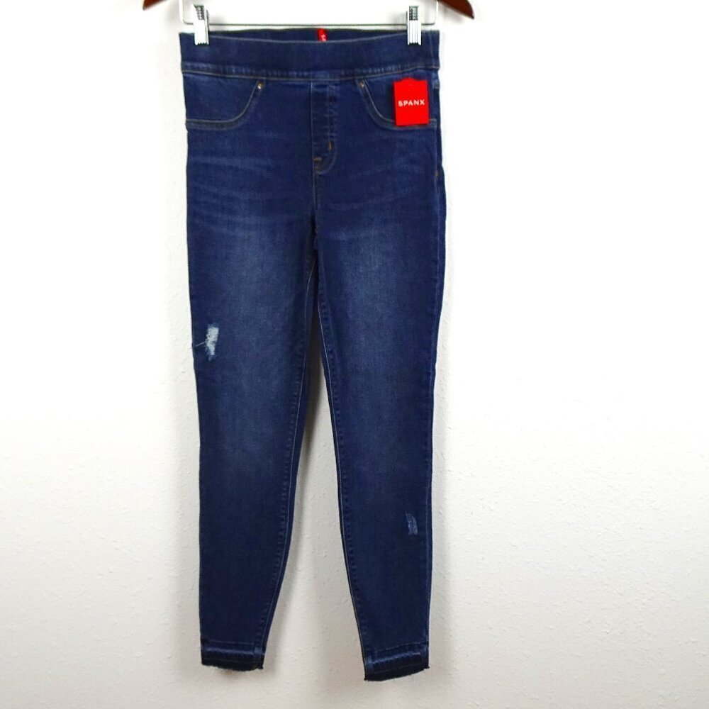 SPANX Distressed Denim Legging Jeans Women's Size S Blue Denim Comfort Stretch